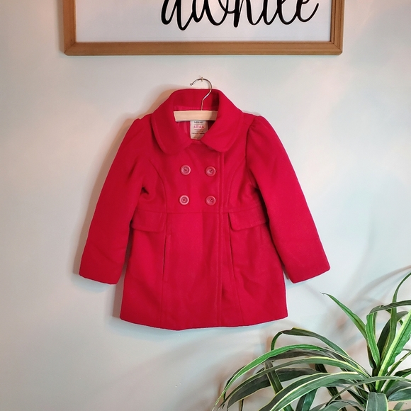 NWOT Old Navy Toddler Button-Up Peacoat In Red 4T - Picture 12 of 13